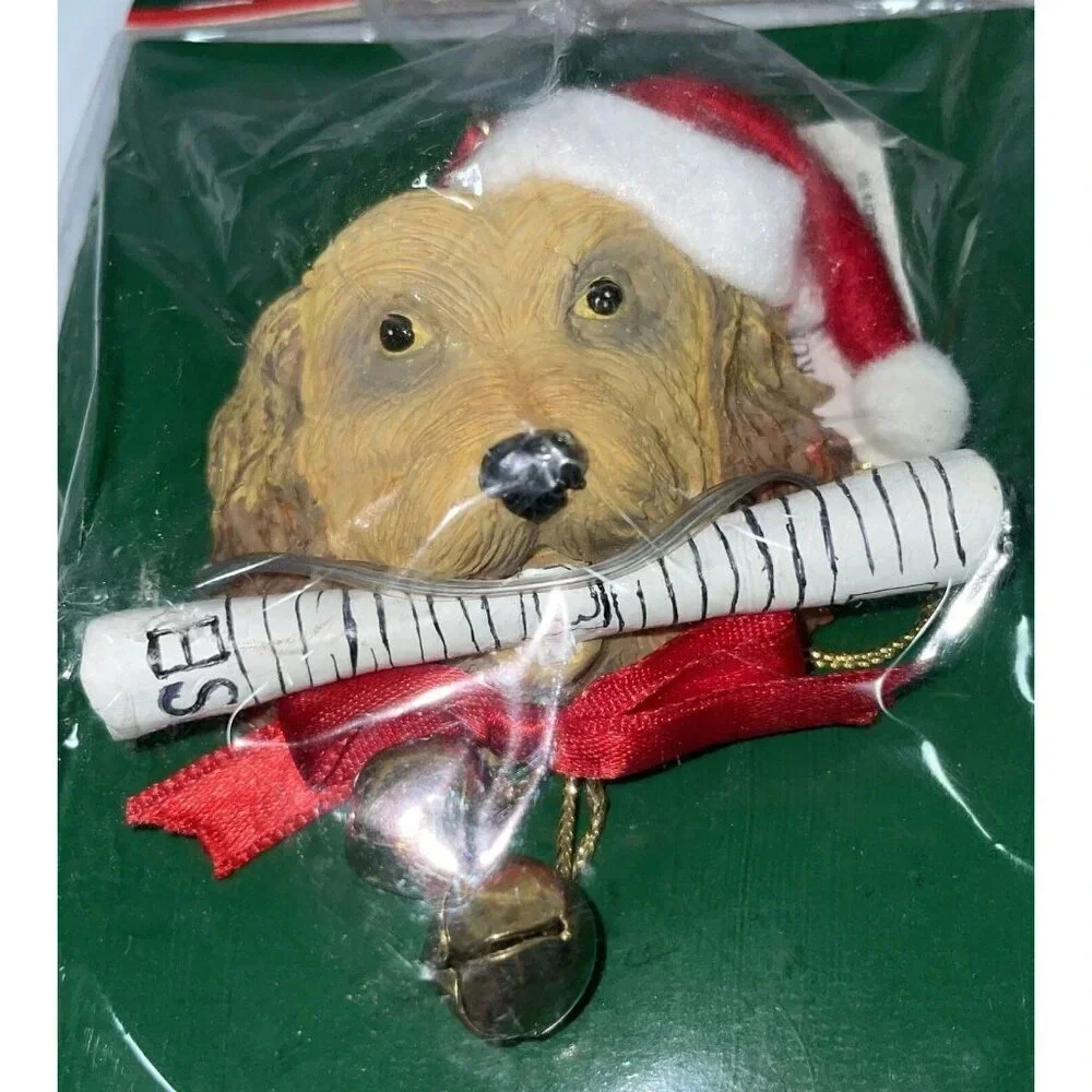 Kurt Adler Brown Dog Newspaper‎ Santa Hat Bells Christmas Holiday Ornament NEW